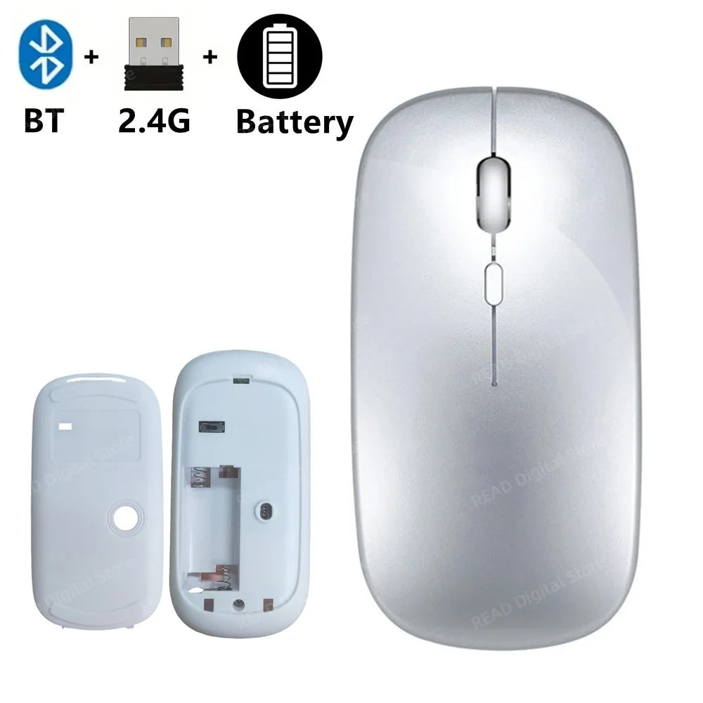 Bluetooth-Compatible 2.4G Computer Wireless Mouse Portable Rechargeable/Battery Dual Mode Cordless Mice for Ipad Laptop Desktop