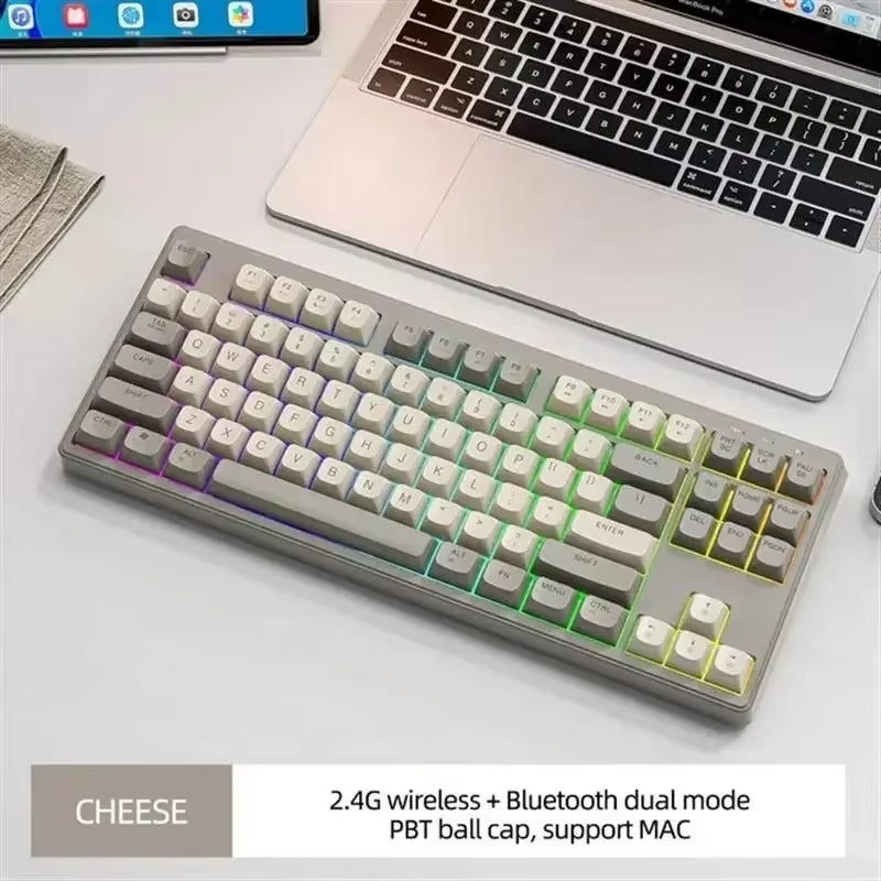 M87 Wireless Keyboard Gaming,87Keys Dual Mode Bluetooth Keyboard with Rainbow-Light RGB,PBT Ballcaps for Silent Office Gaming