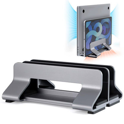Vertical Laptop Stand Tool-Free Adjustable Aluminum Laptop Stand Holder Vertical Width from 0.35"-1.6" Support Almost All Laptop