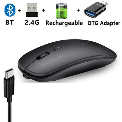 Bluetooth-Compatible 2.4G Computer Wireless Mouse Portable Rechargeable/Battery Dual Mode Cordless Mice for Ipad Laptop Desktop