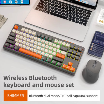 M87 Wireless Keyboard Gaming,87Keys Dual Mode Bluetooth Keyboard with Rainbow-Light RGB,PBT Ballcaps for Silent Office Gaming