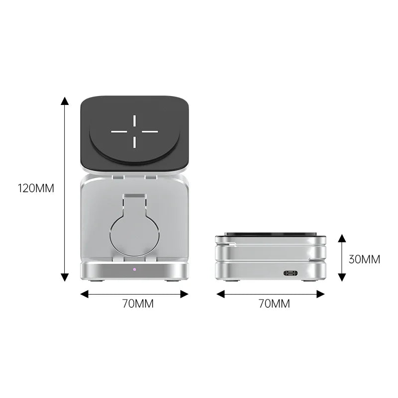 3-in-1 Foldable Magnetic Wireless Charger Dock for iPhone 15, 14, AirPods, Apple Watch, and Samsung Galaxy S23