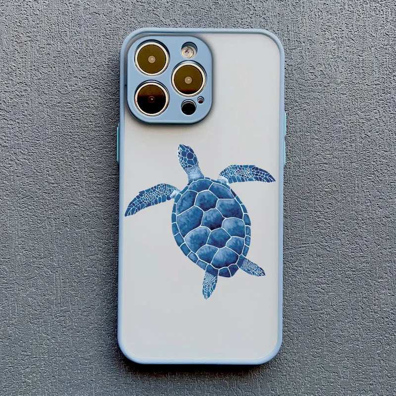 Ocean-Inspired Turtle Phone Case for iPhone 11, 12, 13, 14, 15, 16, 17 Pro Max, Mini, Plus, X, and XR - Sea Blue Design