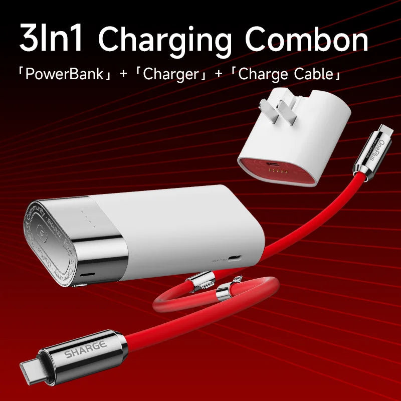 SHARGE Pouch 10000Mah Power Bank Portable 3-In-1 Charger OPPO SUPERVOOC 55W PD40W Fast Charging for OPPO Oneplus Samsung