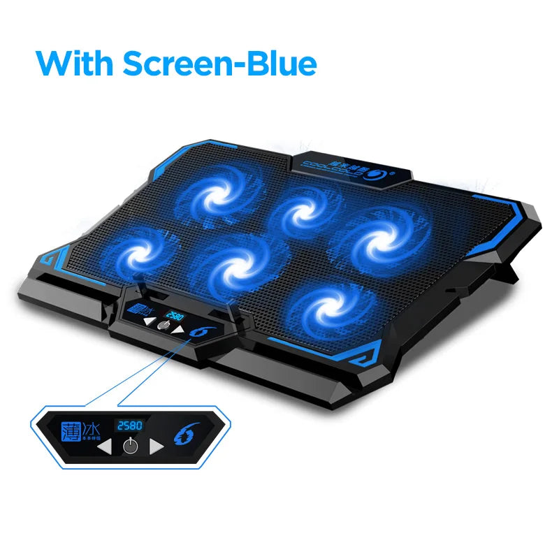 COOLCOLD 17Inch Gaming Laptop Cooler Six Fan Led Screen Two USB Port 2600RPM Laptop Cooling Pad Notebook Stand for Laptop