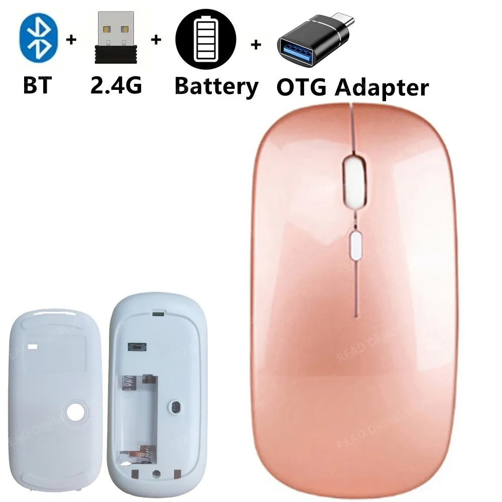 Bluetooth-Compatible 2.4G Computer Wireless Mouse Portable Rechargeable/Battery Dual Mode Cordless Mice for Ipad Laptop Desktop