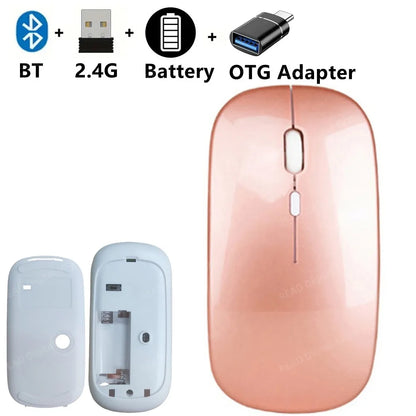 Bluetooth-Compatible 2.4G Computer Wireless Mouse Portable Rechargeable/Battery Dual Mode Cordless Mice for Ipad Laptop Desktop