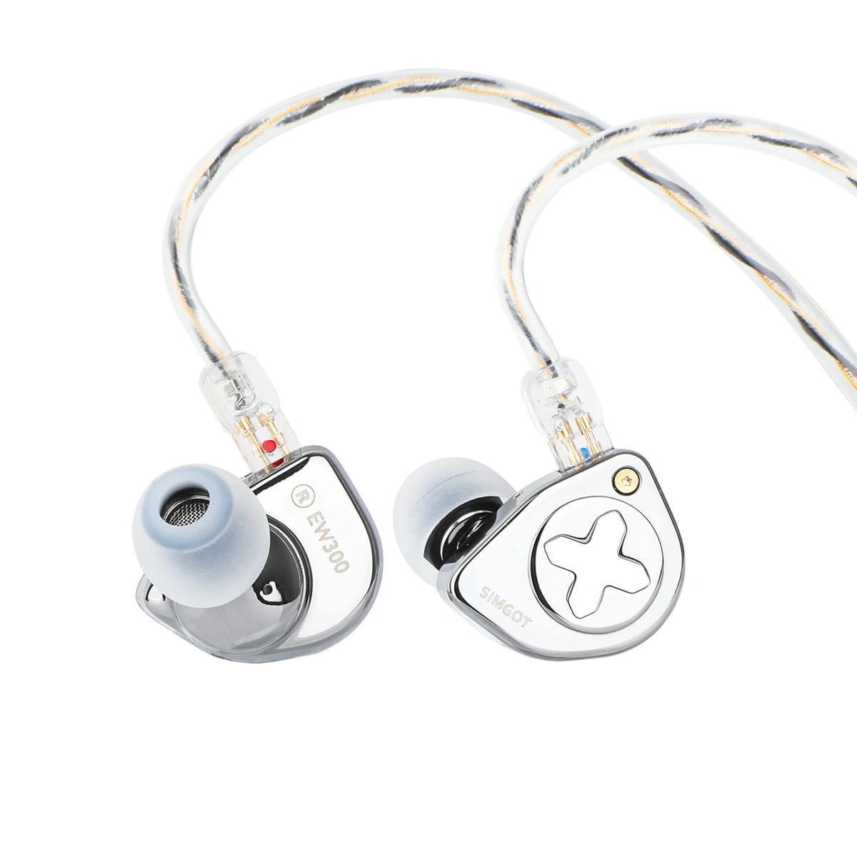 SIMGOT EW300 1Dd+1Planar+1Pzt Hybrid Driver IEM HIFI Earphones with Detachable Nozzles Silver-Plated OFC IEM Cable for Musician