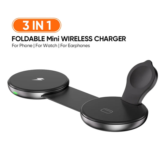AUFU 3-in-1 Wireless Charging Station - Fast Magnetic Foldable Travel Charger for iPhone 16, 15, 14 Pro, Apple Watch, and AirPods