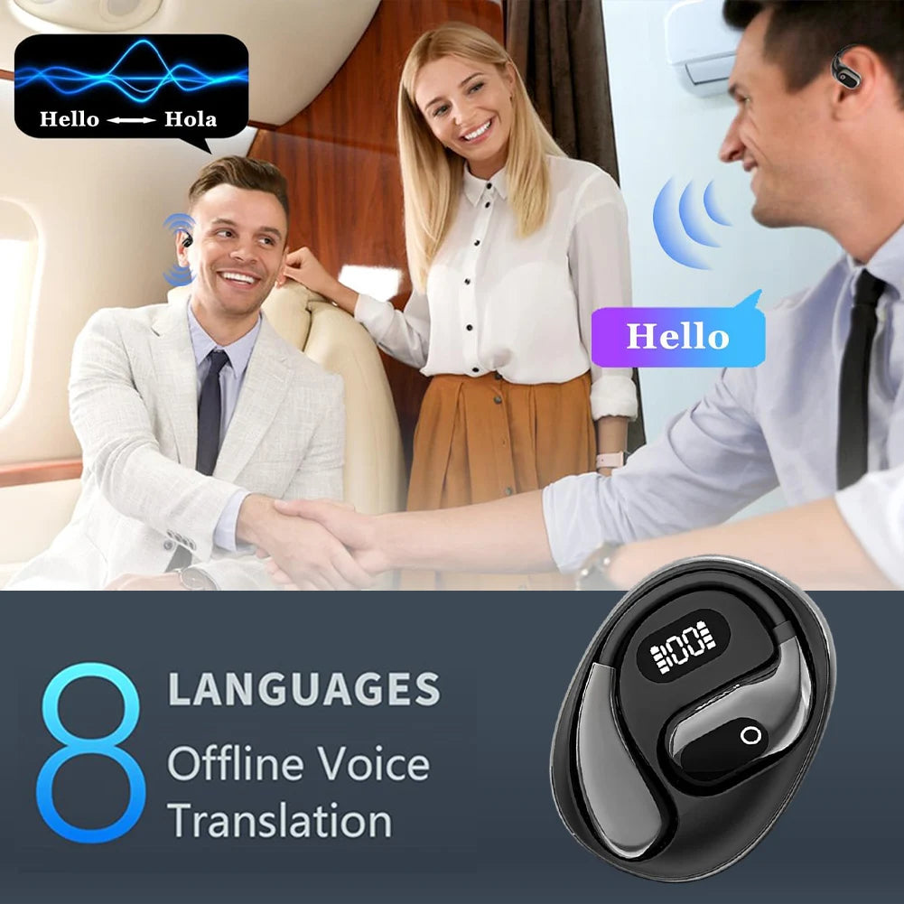 Language Translator Earbuds 138 Languages BT 5.3 Smart Voice Translator Open Air Traductor Real-Time Two-Way Ear Hanging Headset