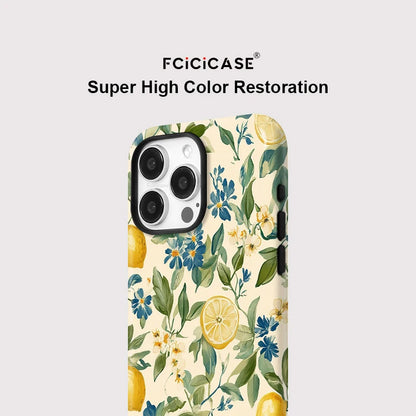 Flower Leaves Lemon Case for Iphone 16Promax 15 14 13 12 11 PRO plus Acrylic TPU Two in One Magnetic Shockproof Phone Cases