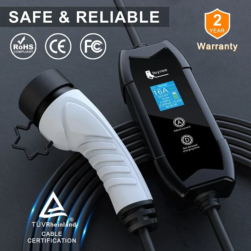 Feyree EV Charger Type2 16A 3.5Kw Portable Charging Box 5M Cable GBT Socket Type1 J1772 Adapter for Electric Vehicle Car Charger
