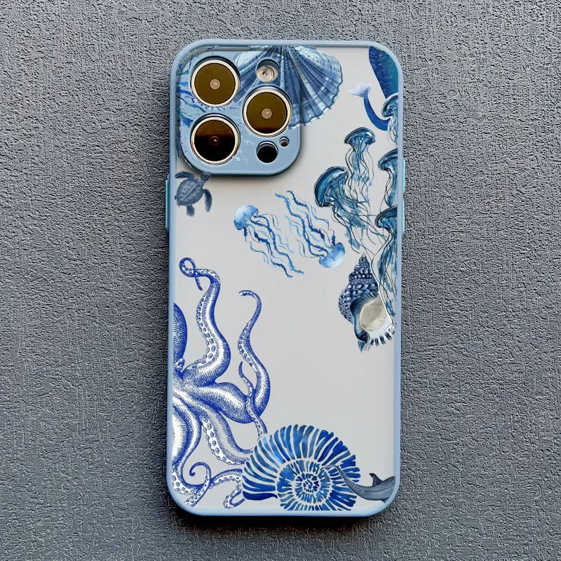 Ocean-Inspired Turtle Phone Case for iPhone 11, 12, 13, 14, 15, 16, 17 Pro Max, Mini, Plus, X, and XR - Sea Blue Design