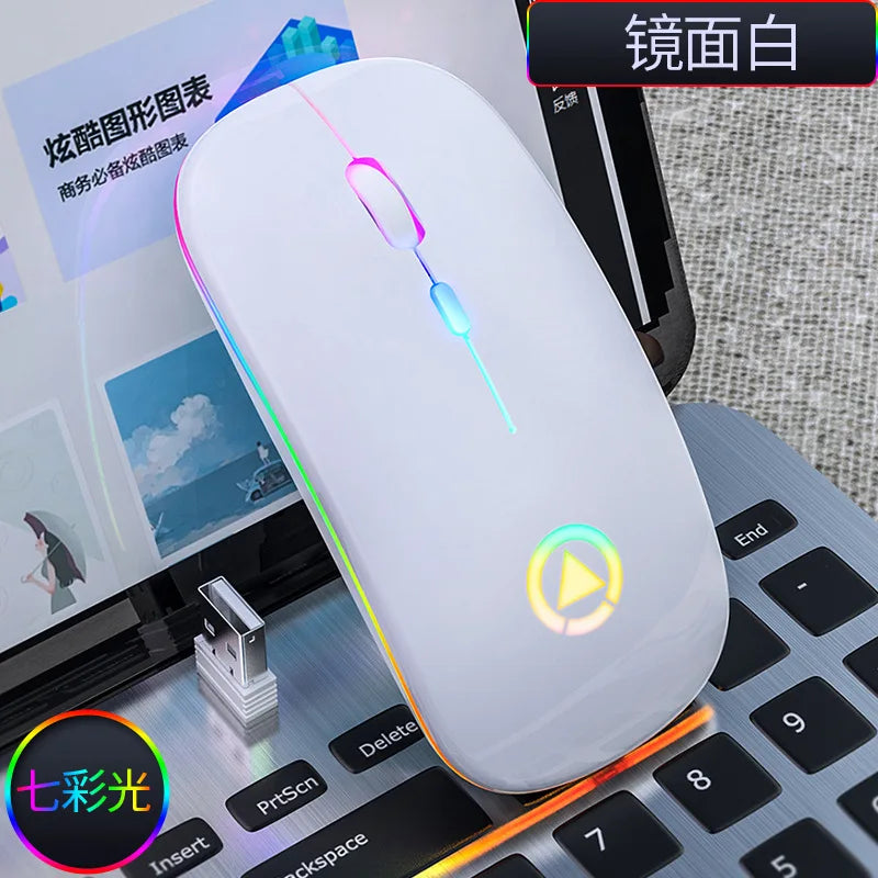 RGB Wireless Mouse Computer Mouse Silent Ergonomic Rechargeable Mice with LED Optical Backlit USB Mice for PC Laptop
