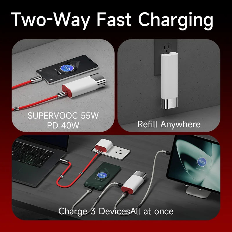 SHARGE Pouch 10000Mah Power Bank Portable 3-In-1 Charger OPPO SUPERVOOC 55W PD40W Fast Charging for OPPO Oneplus Samsung