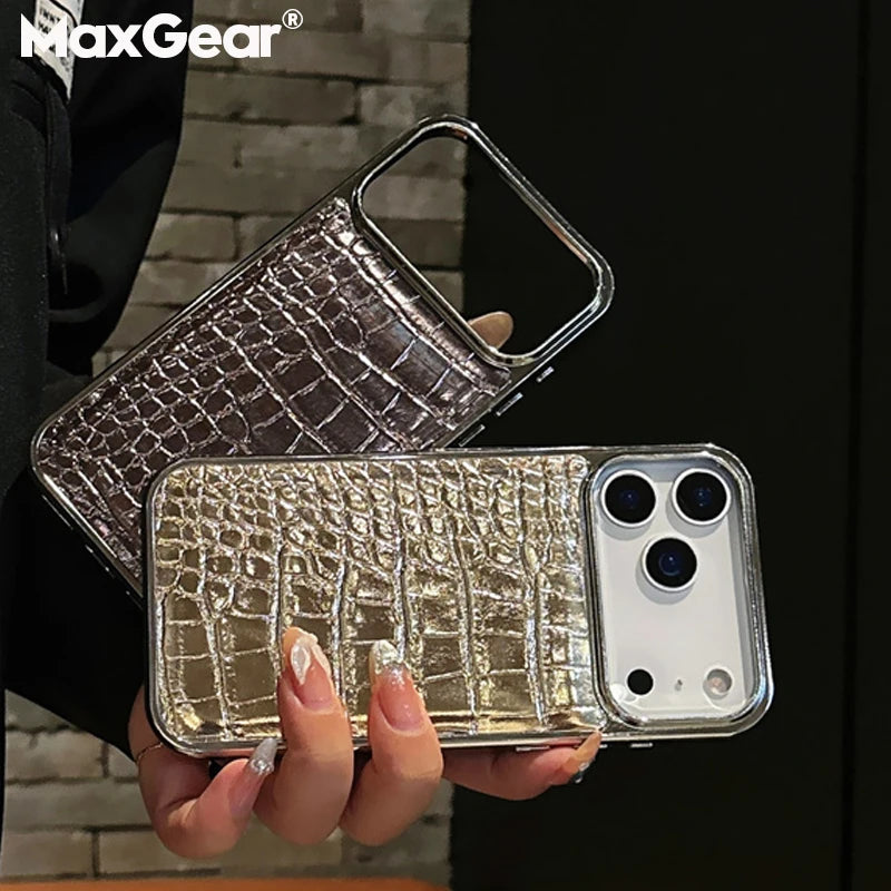 Plating Colorful Bright Surface Crocodile Texture Phone Cases for Iphone 17 Air 16 15 14 plus 13 12 11 Pro Max Shockproof Cover