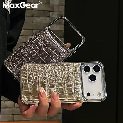 Plating Colorful Bright Surface Crocodile Texture Phone Cases for Iphone 17 Air 16 15 14 plus 13 12 11 Pro Max Shockproof Cover