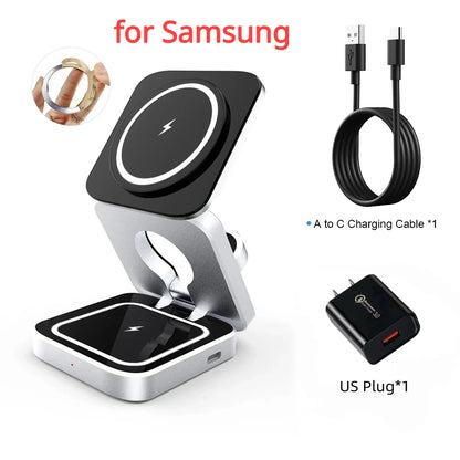 3-in-1 Foldable Magnetic Wireless Charger Dock for iPhone 15, 14, AirPods, Apple Watch, and Samsung Galaxy S23