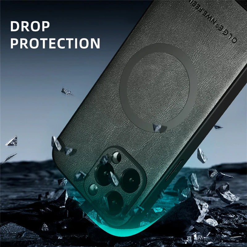 For Magsafe Magnetic Leather Phone Cases for Iphone 17 16 13 15 14 11 12 Pro Max plus 16E Wireless Charging Cover for Iphone Air