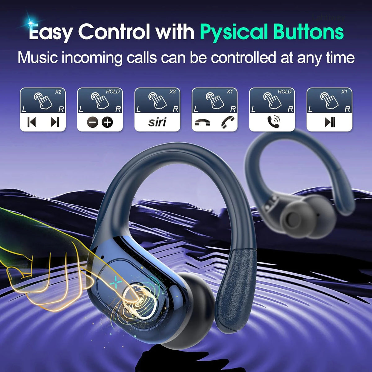 Sports Wireless Earbuds Bluetooth 5.4 TWS Wireless Headphones Waterproof Earhook Earphones with Deep Bass Noise Cancelling Mic