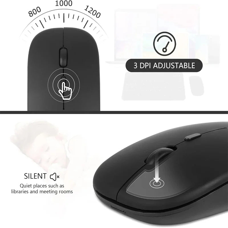 Bluetooth-Compatible 2.4G Computer Wireless Mouse Portable Rechargeable/Battery Dual Mode Cordless Mice for Ipad Laptop Desktop