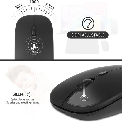 Bluetooth-Compatible 2.4G Computer Wireless Mouse Portable Rechargeable/Battery Dual Mode Cordless Mice for Ipad Laptop Desktop