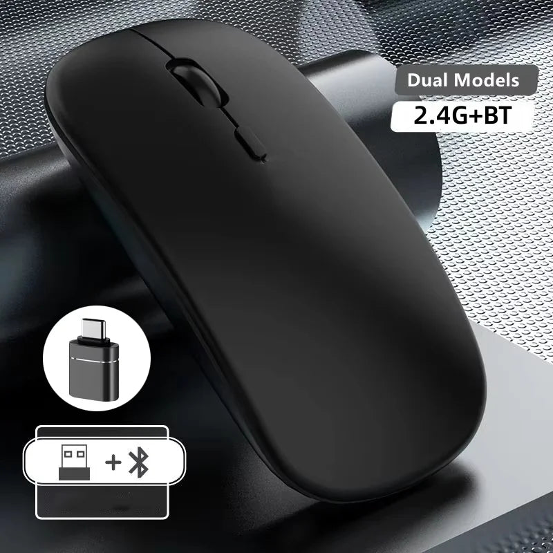Bluetooth-Compatible 2.4G Computer Wireless Mouse Portable Rechargeable/Battery Dual Mode Cordless Mice for Ipad Laptop Desktop