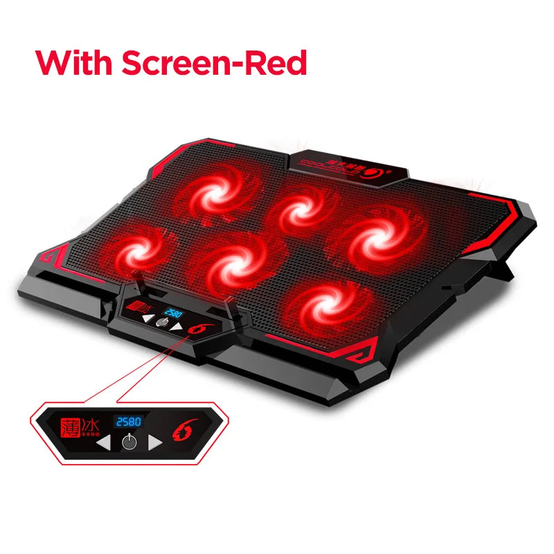 COOLCOLD 17Inch Gaming Laptop Cooler Six Fan Led Screen Two USB Port 2600RPM Laptop Cooling Pad Notebook Stand for Laptop