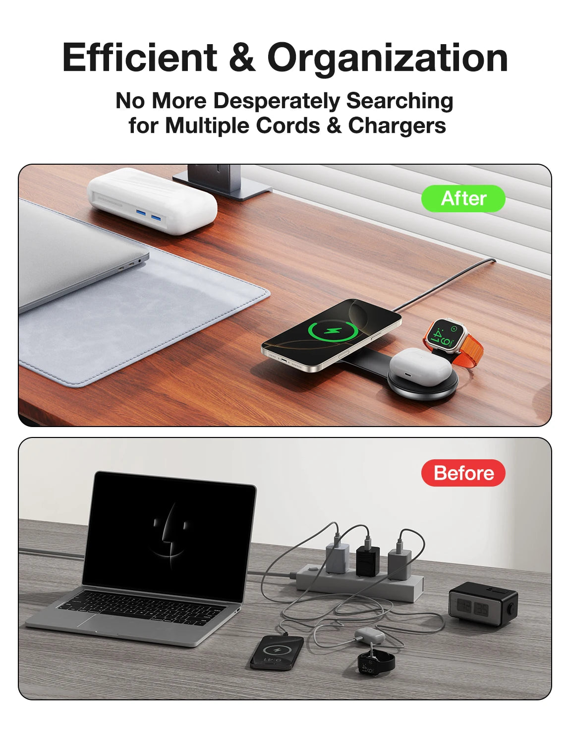 AUFU 3-in-1 Wireless Charging Station - Fast Magnetic Foldable Travel Charger for iPhone 16, 15, 14 Pro, Apple Watch, and AirPods