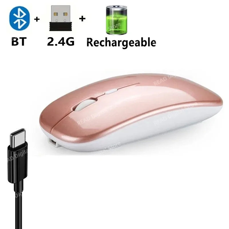 Bluetooth-Compatible 2.4G Computer Wireless Mouse Portable Rechargeable/Battery Dual Mode Cordless Mice for Ipad Laptop Desktop