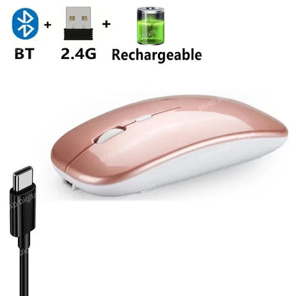 Bluetooth-Compatible 2.4G Computer Wireless Mouse Portable Rechargeable/Battery Dual Mode Cordless Mice for Ipad Laptop Desktop