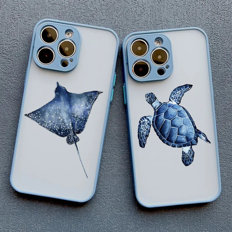 Ocean-Inspired Turtle Phone Case for iPhone 11, 12, 13, 14, 15, 16, 17 Pro Max, Mini, Plus, X, and XR - Sea Blue Design