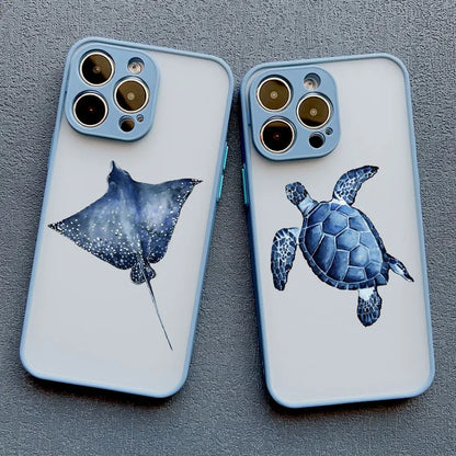 Ocean-Inspired Turtle Phone Case for iPhone 11, 12, 13, 14, 15, 16, 17 Pro Max, Mini, Plus, X, and XR - Sea Blue Design