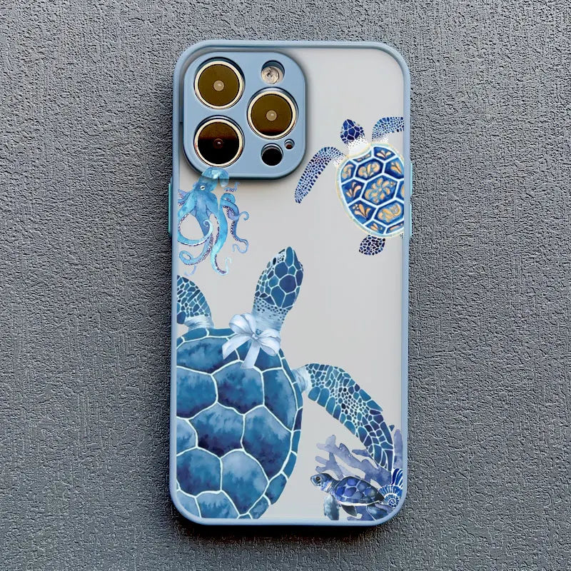 Ocean-Inspired Turtle Phone Case for iPhone 11, 12, 13, 14, 15, 16, 17 Pro Max, Mini, Plus, X, and XR - Sea Blue Design