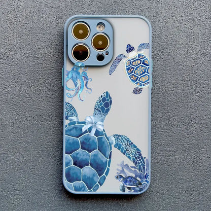 Ocean-Inspired Turtle Phone Case for iPhone 11, 12, 13, 14, 15, 16, 17 Pro Max, Mini, Plus, X, and XR - Sea Blue Design