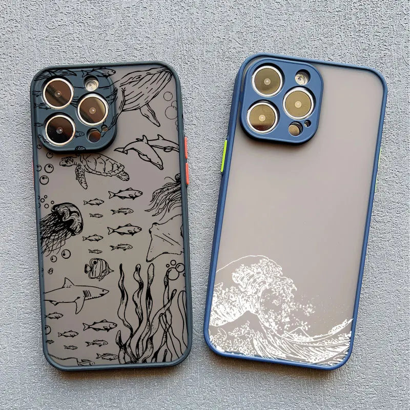 Ocean-Inspired Turtle Phone Case for iPhone 11, 12, 13, 14, 15, 16, 17 Pro Max, Mini, Plus, X, and XR - Sea Blue Design