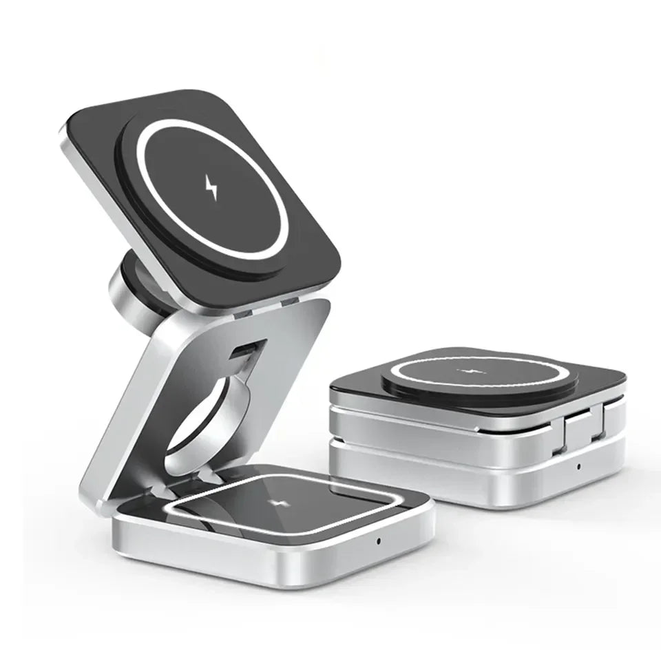 3-in-1 Foldable Magnetic Wireless Charger Dock for iPhone 15, 14, AirPods, Apple Watch, and Samsung Galaxy S23