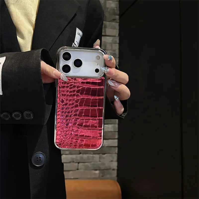 Plating Colorful Bright Surface Crocodile Texture Phone Cases for Iphone 17 Air 16 15 14 plus 13 12 11 Pro Max Shockproof Cover