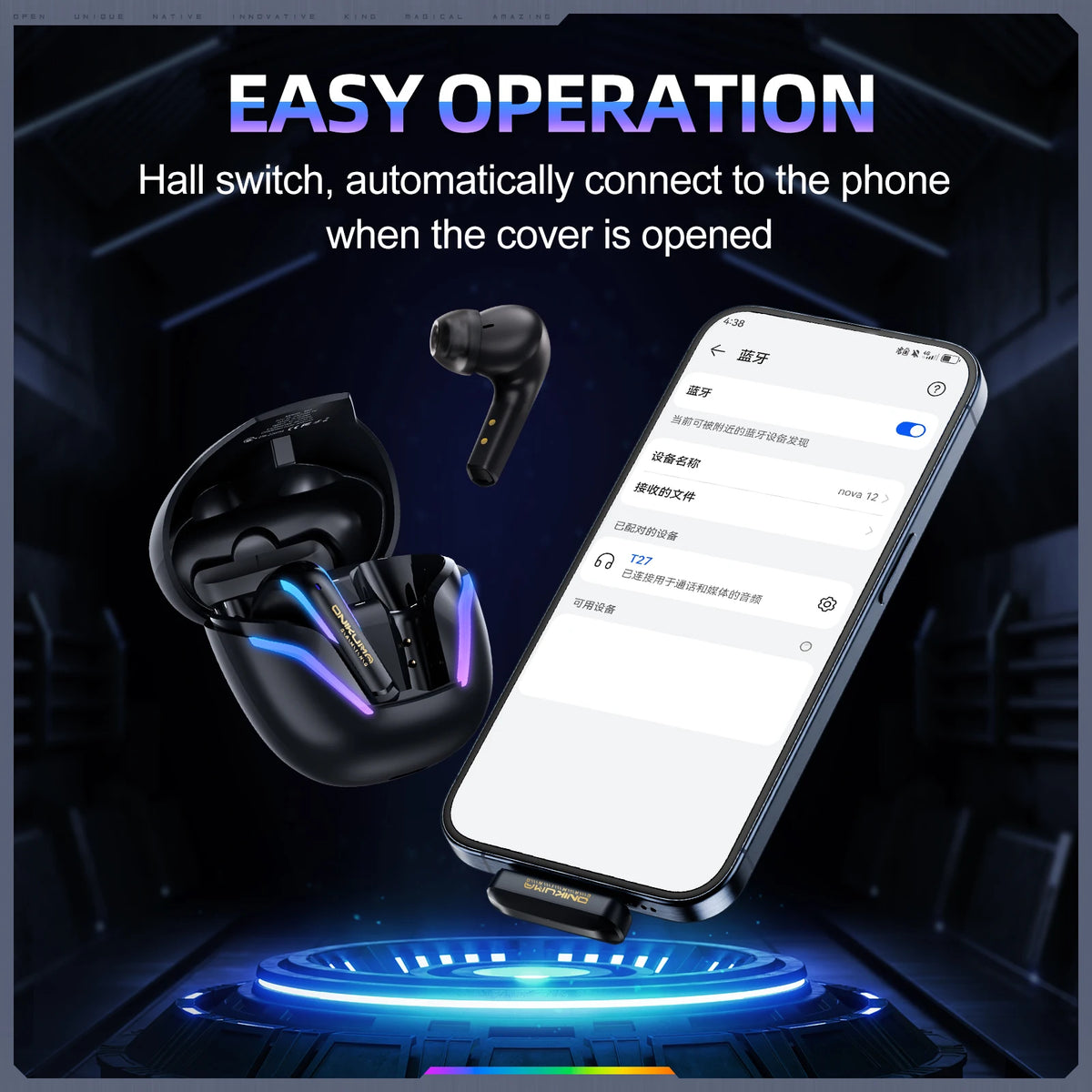 ONIKUMA T27 Dual-Mode Cool RGB Gaming Headphones with High-Definition Call Sound Quality and Low Latency for Gaming