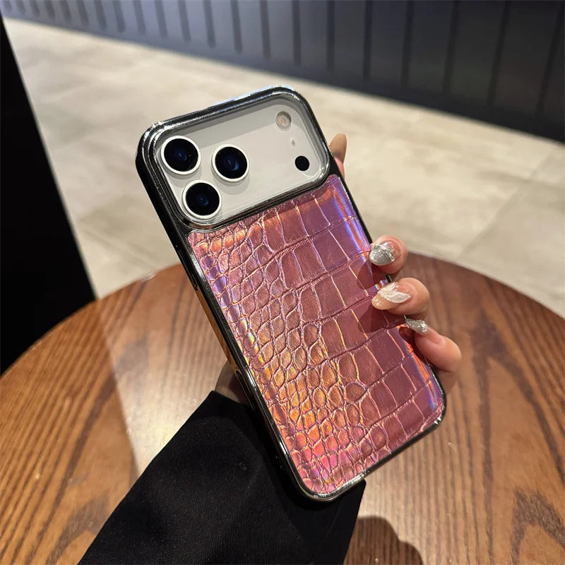 Plating Colorful Bright Surface Crocodile Texture Phone Cases for Iphone 17 Air 16 15 14 plus 13 12 11 Pro Max Shockproof Cover