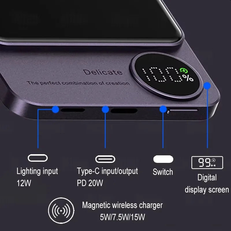 10,000mAh Magnetic Power Bank with Wireless Fast Charging for MagSafe