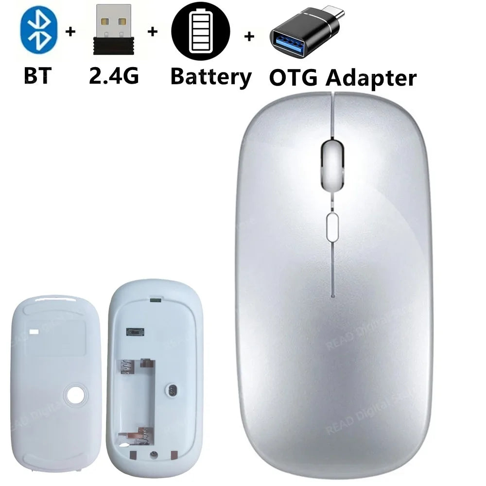 Bluetooth-Compatible 2.4G Computer Wireless Mouse Portable Rechargeable/Battery Dual Mode Cordless Mice for Ipad Laptop Desktop