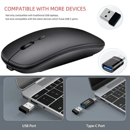 Bluetooth-Compatible 2.4G Computer Wireless Mouse Portable Rechargeable/Battery Dual Mode Cordless Mice for Ipad Laptop Desktop