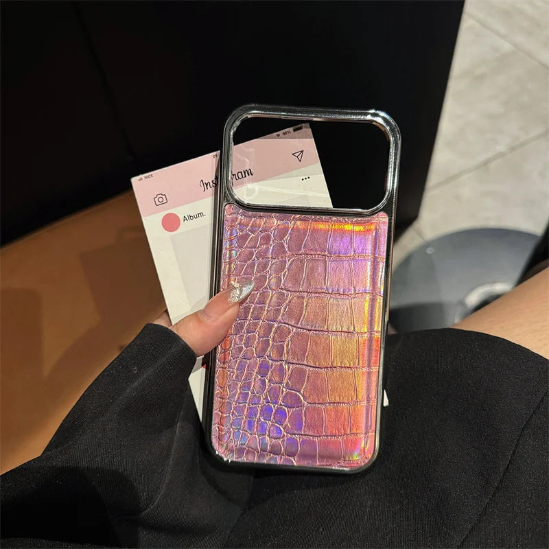 Plating Colorful Bright Surface Crocodile Texture Phone Cases for Iphone 17 Air 16 15 14 plus 13 12 11 Pro Max Shockproof Cover