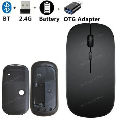 Bluetooth-Compatible 2.4G Computer Wireless Mouse Portable Rechargeable/Battery Dual Mode Cordless Mice for Ipad Laptop Desktop
