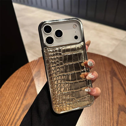 Plating Colorful Bright Surface Crocodile Texture Phone Cases for Iphone 17 Air 16 15 14 plus 13 12 11 Pro Max Shockproof Cover