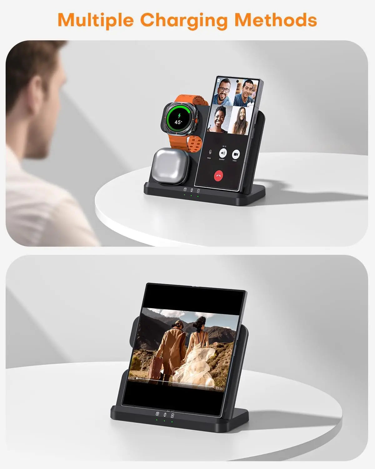 Wireless Charger Stand for Samsung 3 in 1 Fast Charging Station for Samsung Galaxy S25/S24/S23 Watch 8/7/6/5 Galaxy Buds 3/2/Pro