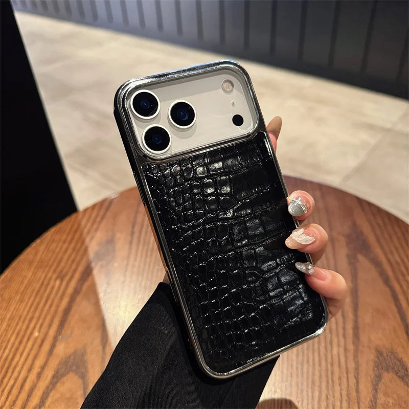 Plating Colorful Bright Surface Crocodile Texture Phone Cases for Iphone 17 Air 16 15 14 plus 13 12 11 Pro Max Shockproof Cover
