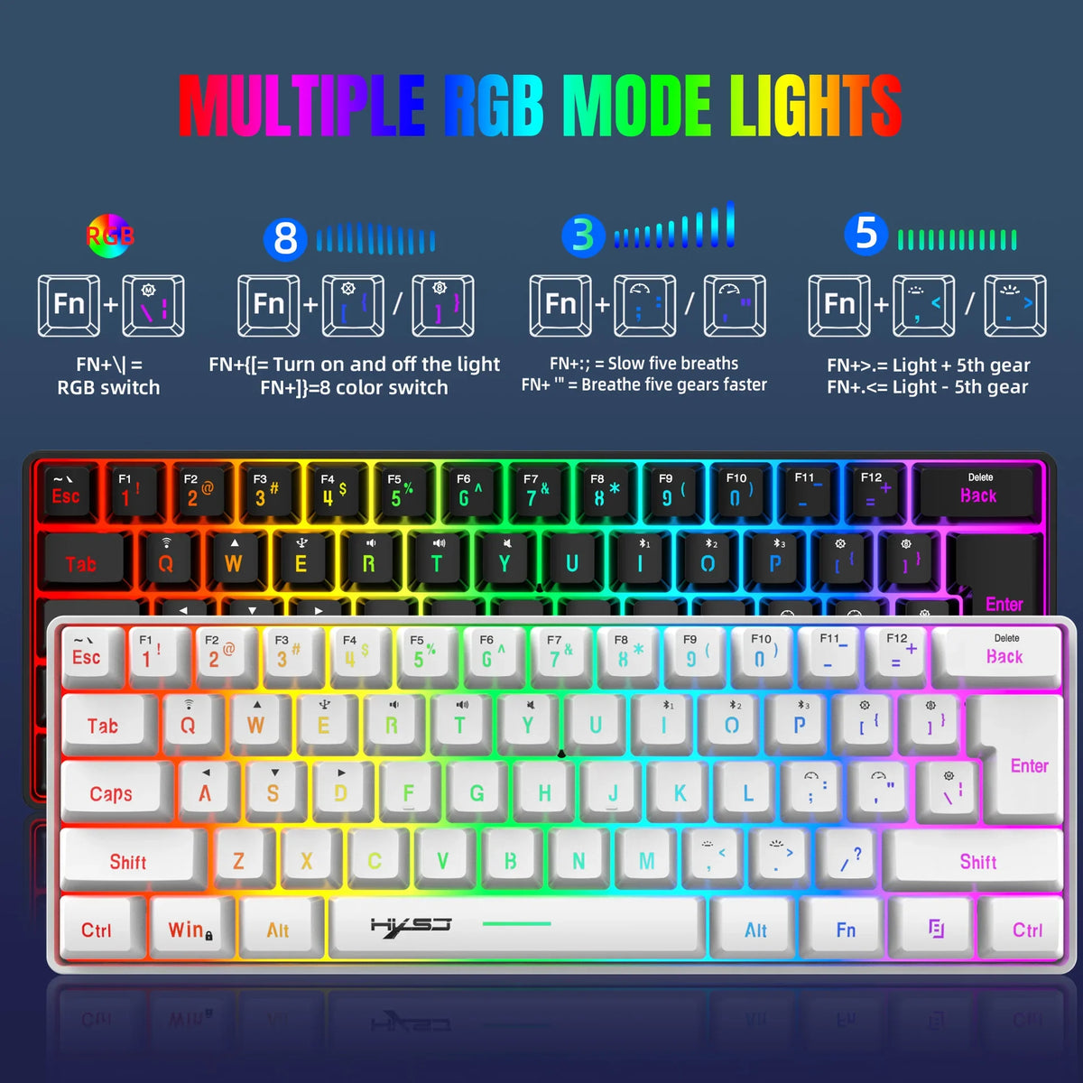 Bluetooth Wireless Keyboard 2.4G USB Triple RGB Keyboards White 60% Computer Backlit Ergonomic Tablet Key Board Laptop Claviers