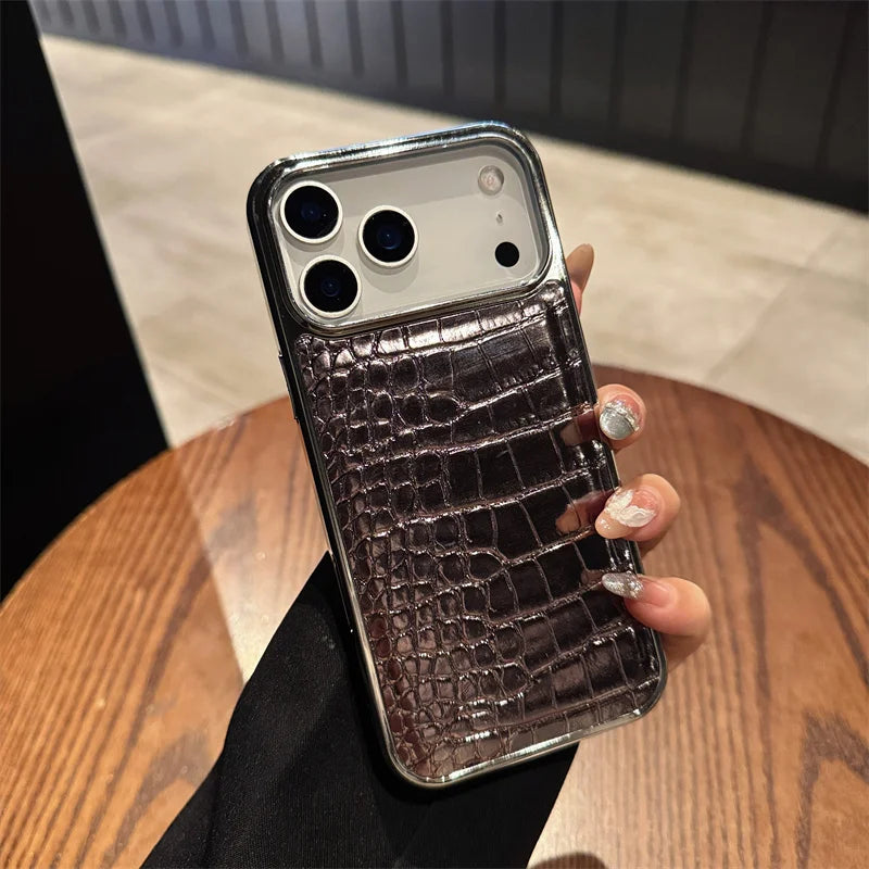 Plating Colorful Bright Surface Crocodile Texture Phone Cases for Iphone 17 Air 16 15 14 plus 13 12 11 Pro Max Shockproof Cover
